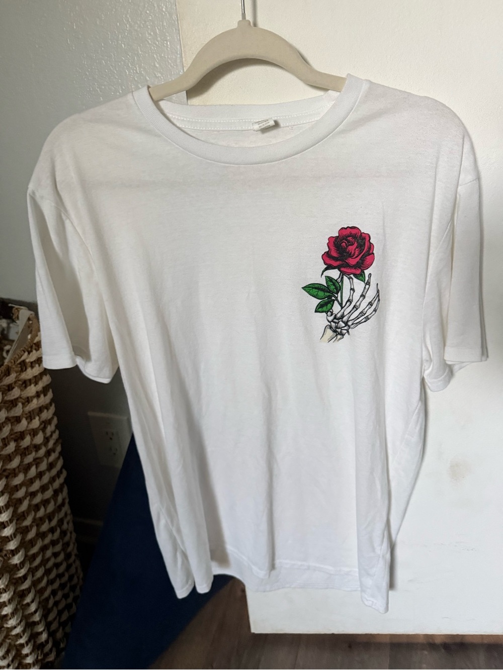 White unisex Tee with Red Rose Graphic